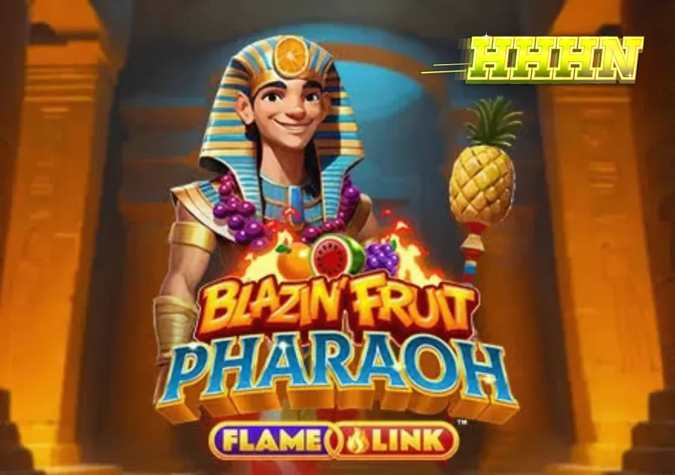 Interface de jogo do slot Blazin’ Fruit Pharaoh FlameLink com elementos egípcios e frutas clássicas